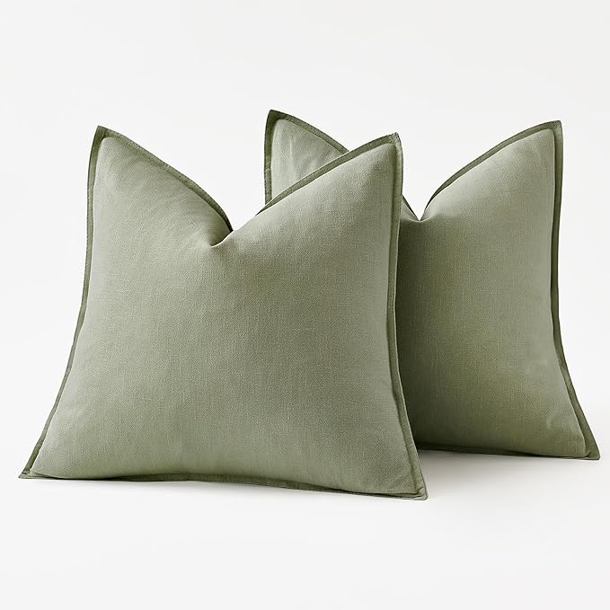 MIULEE Decorative Linen Pillow Covers 20x20 Inch Sage Green ​Boho Farmhouse​ - Image 6