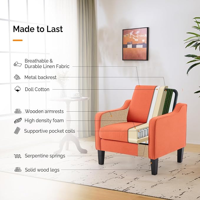 VINGLI Accent Chairs Set of 2 Living Room Chairs Burnt Orange Reading Chair - Image 5