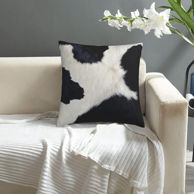 Black and White Western Cow Print Pillow Covers 18x18 Set of 2, Cowhide Accent - Image 6
