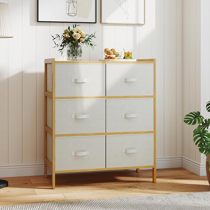 LOKO Fabric Dresser with 6 Drawers, Modern Storage Tower with 6 Folding Fabric - Image 4
