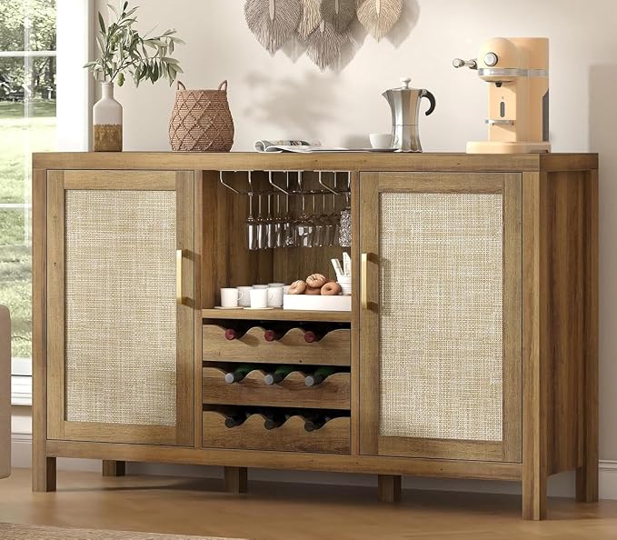 Rattan Wine Bar Cabinet, Boho Rattan Home Bar by OTUTUMUS