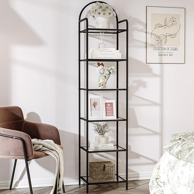 Hzuaneri Bookcase Bookshelf, Tempered Glass Bookshelves, Slim Shelving Unit by Hzuaneri