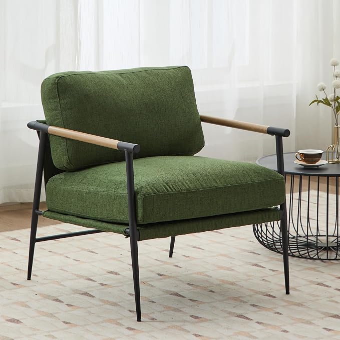 Ya-Home Mid-Century Accent Chair, Soft Armchair Linen Fabric Lounge Chair by Ya-Home