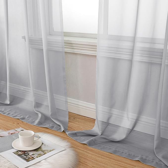 Aiyufeng Light Grey Sheer Window Curtains 84 Inches Long 2 PCS- Rod Pocket - Image 8