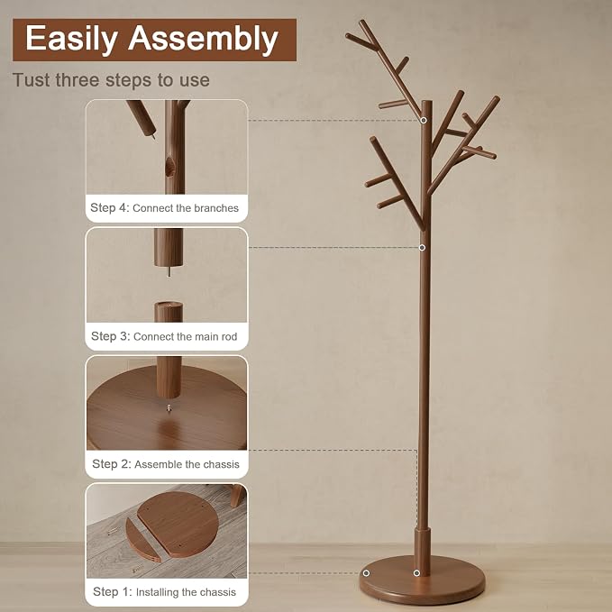 Muwuele Coat Rack, Solid Wood Coat Rack Freestanding - Image 9