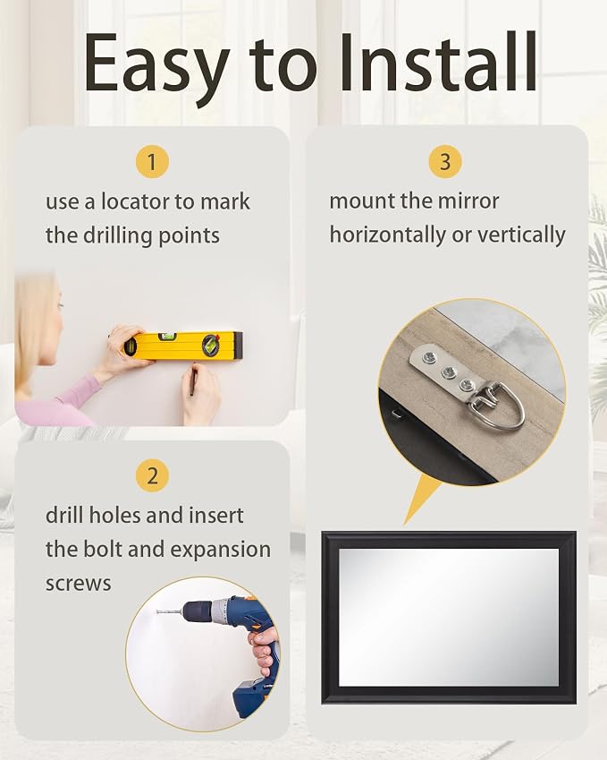 Black Mirror for Bathroom, Rectangle Rustic 30 x 36 inch Vanity Mirror for Wall - Image 5