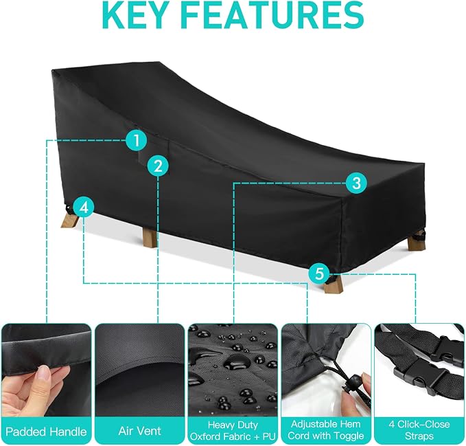 WLEAFJ Chaise Lounge Covers Outdoor Patio Lounge Chair Covers, Heavy Duty - Image 3