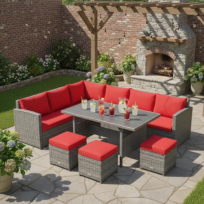 Tangkula 7 Pieces Patio Furniture Set, Outdoor Sectional Rattan Sofa Set - Image 2
