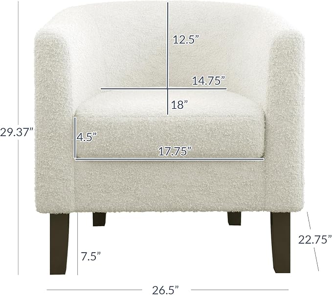 BELLEZE Accent Barrel Chair Set of 2, Linen Round Chair Club Tub Sofa Corner - Image 3