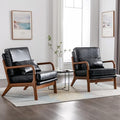 Mid Century Modern Accent Chairs Set of 2 Living Room- Comfy Wood Arm Chair by Deolme