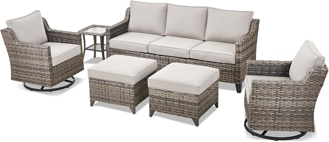 6 Piece Outdoor Patio Wicker Furniture Sets-High Back Outdoor Conversation Set - Image 9
