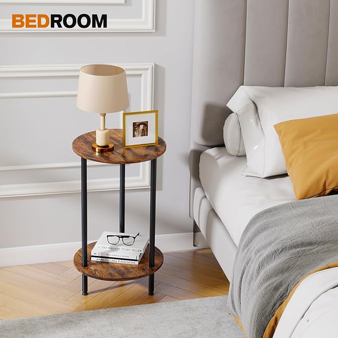 Round Side Table Set of 2, 2-Tier End Table, Small Round Nightstands - Image 4