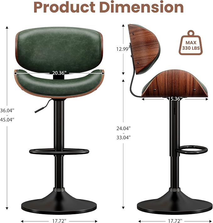 YaFiti Bar Stools Set of 4, Bentwood Adjustable Height Swivel Bar Stools - Image 2