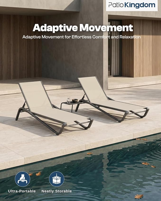 Set of 2 Patio Chaise Lounge Chairs, All-Weather Aluminum Pool Loungers - Image 3