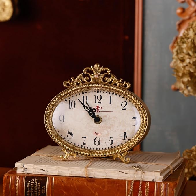 NIKKY HOME Vintage Table Clock, French Gold Color Rococo Style Desk Clock - Image 2
