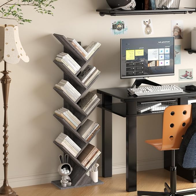SHEEPAM 10 Tier Tree Book Shelf, Floor Standing Wood Bookshelf - Image 7