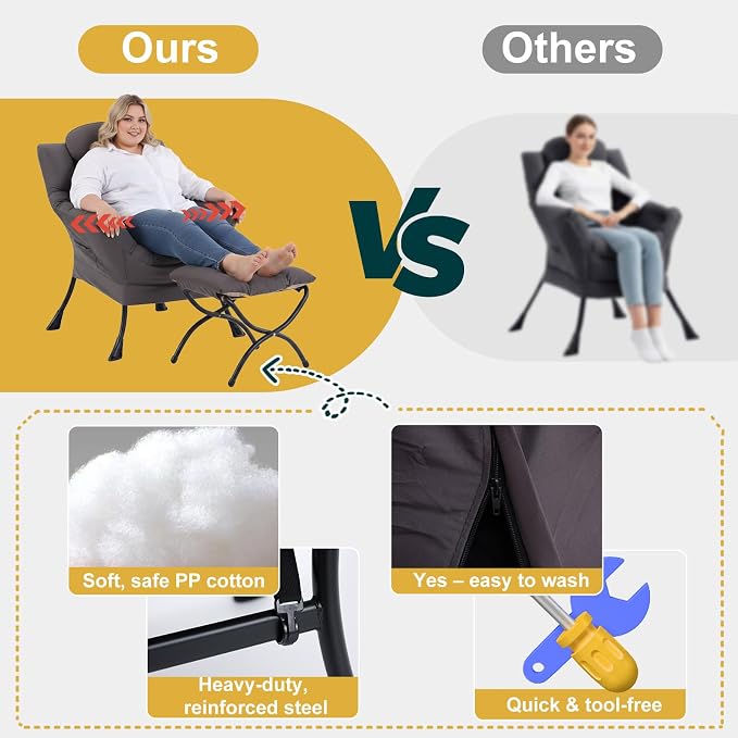 Lazy Chair with Ottoman, Large Accent Chair with Ottoman and a Throw Pillow - Image 9