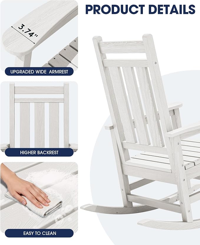KINGYES Oversized Outdoor Rocking Chair, All-Weather Patio Rocking Chairs - Image 8