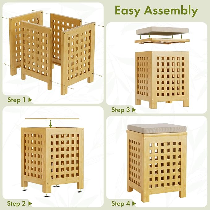 Bamboo End Table with Removable Cushion and Hidden Storage, 2-in-1 Ottoman Side - Image 8