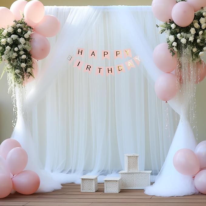 White Tulle Backdrop Curtain for Parties Wedding 10ft x 8ft Sheer Backdrop - Image 4