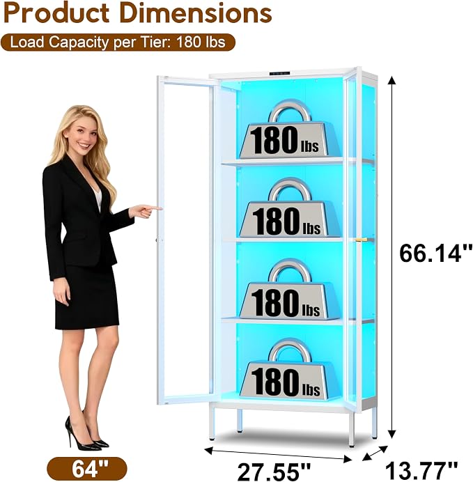 UNICOLY Display Cabinet with Glass Doors, Glass Display Cabinet with 8 Color - Image 2