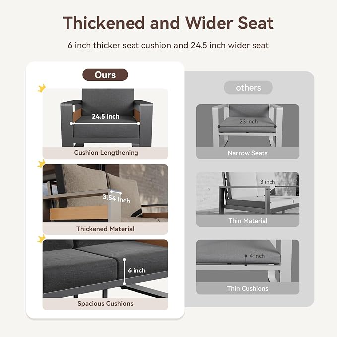 Aoxun Aluminum Patio Furniture Set, 5 Seats Sectional Metal Patio Furniture - Image 7