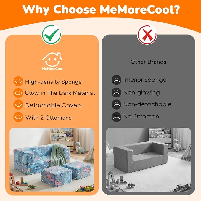 MeMoreCool Mermaid Glow-in-the-Dark Kids Play Couch, Denim Mermaid Modular - Image 8