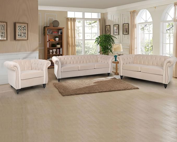 RARZOE Modern 2 Pieces Living Room Sofa Set, Contemporary Tufted Button Velvet - Image 3