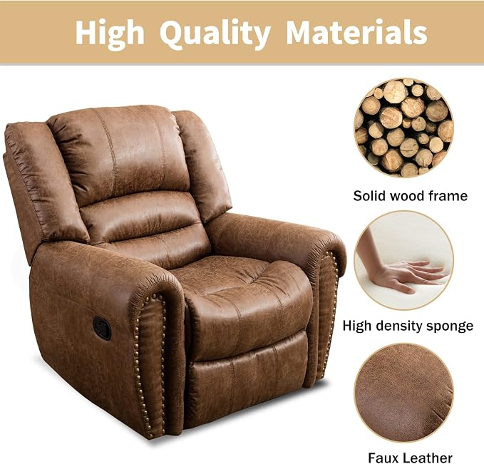 CANMOV Leather Recliner Chair, Classic and Traditional Manual Recliner Chair - Image 8