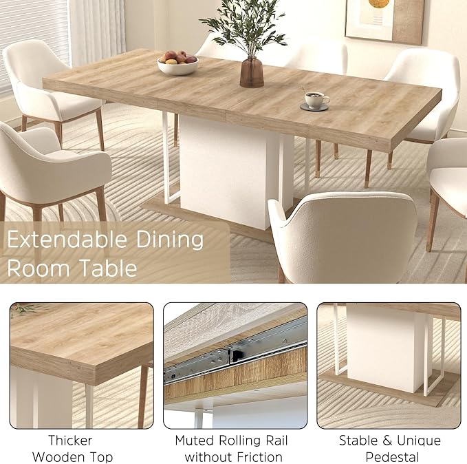 Henf 63"-79" Dining Table Set for 6, 7 Pieces Extendable Dining Table and 6 - Image 3