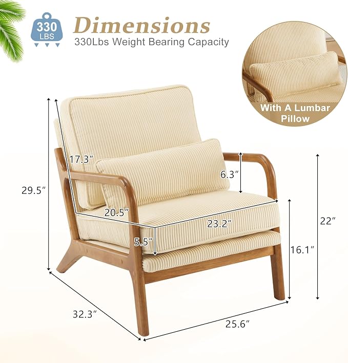 VINGLI Upgraded Premium Corduroy Accent Chair, Upholstered Arm Chair, Solid - Image 2