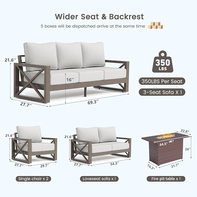 UDPATIO Aluminum Patio Furniture Set, Faux Wood Grain Modern Outdoor Furniture - Image 8