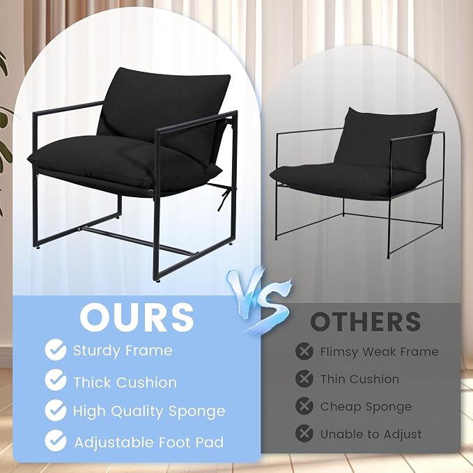 Kromax Sling Accent Chair, Cozy Living Room Chairs, Square Metal Frame - Image 4