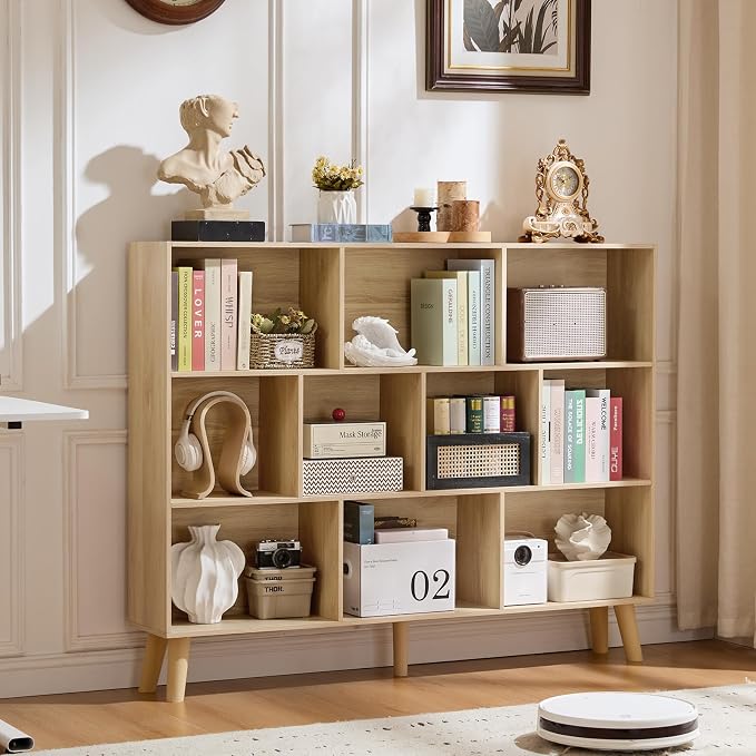LEYAOYAO 10 Cube Bookshelf, 3 Tier Vintage 55" Wide Bookcase by LEYAOYAO-Findtheshiningpointofyourideallife%EF%BC%81