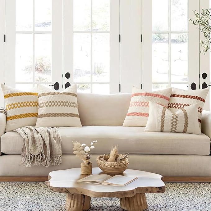 MIULEE Set of 2 Mustard Yellow Boho Decorative Pillow Covers 18x18 Inch - Image 3
