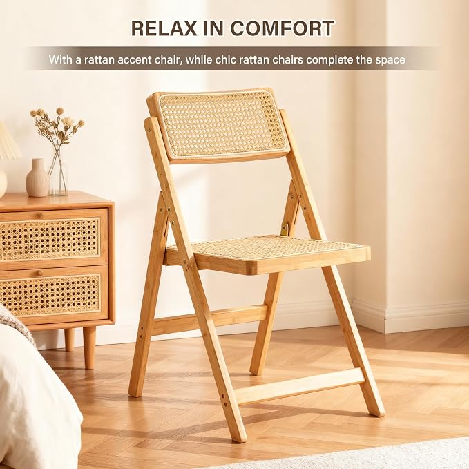 Furlide Rattan Folding Chair, Modern Mid Century Dining Chair Set of 1 - Image 7