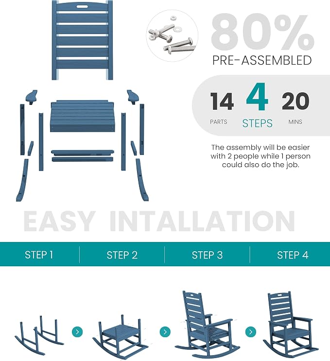 SERWALL Outdoor Rocking Chair Set of 4, Oversized HDPE Patio Rocking Chair - Image 8