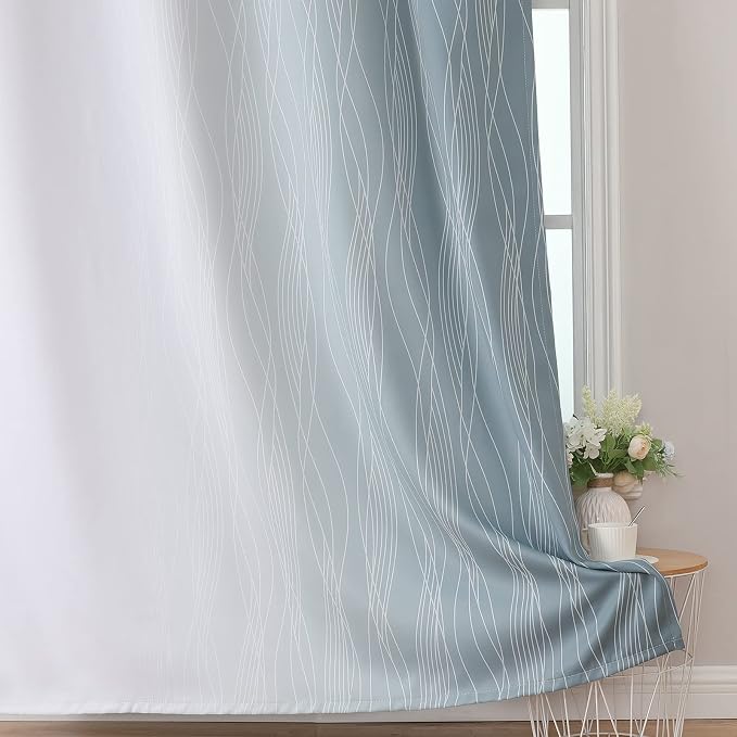 Estelar Textiler Stone Blue and Greyish White Blackout Curtains 84 Inches Long - Image 6