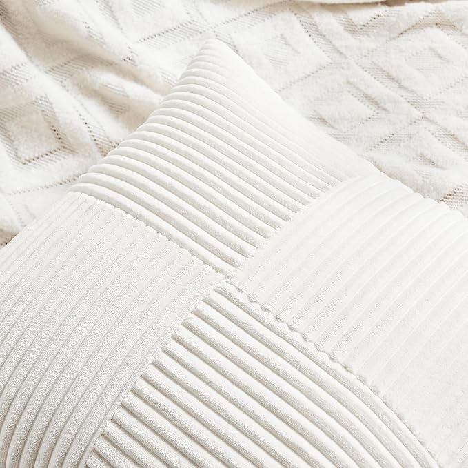 Fancy Homi 2 Packs Cream White Decorative Throw Pillow Covers 22x22 Inch - Image 3