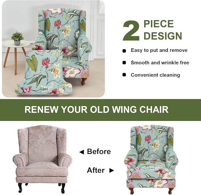 HAOYONG Wing Chair Slipcovers Stretch Wingback Chair Covers Printed 2 Pieces - Image 7