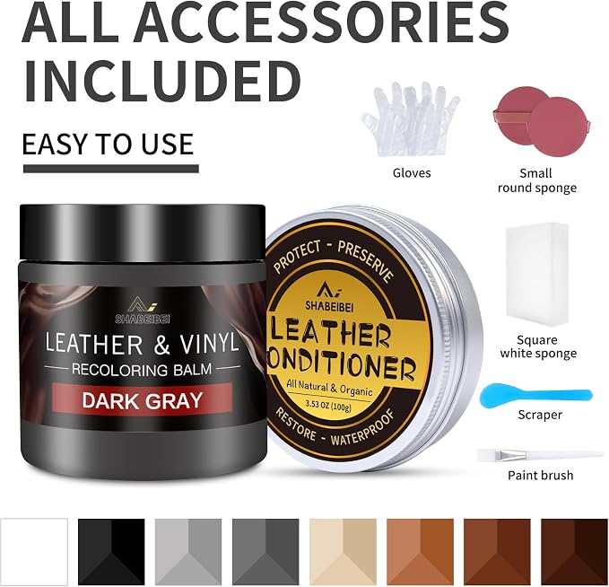 Leather Recoloring Balm with 100ml Mink Oil, Dark Gray Leather Repair Kit and - Image 6