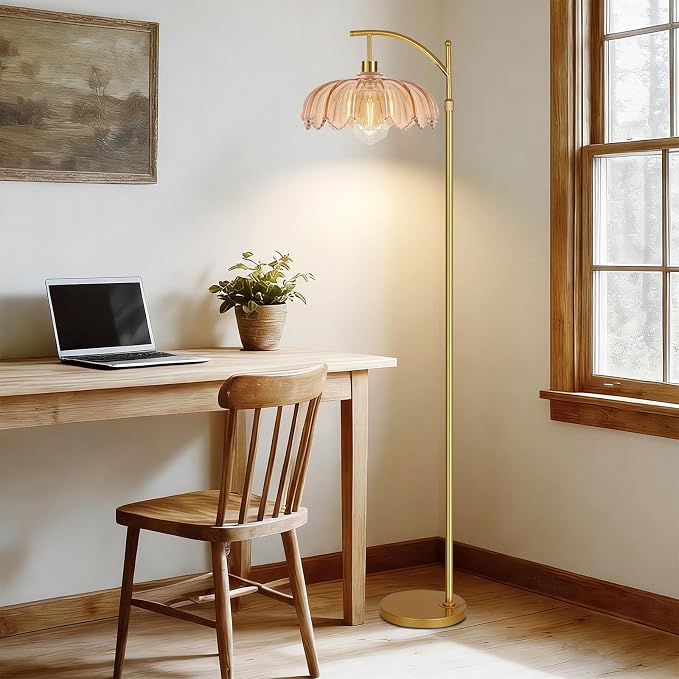 QIYIZM Glass Floor Lamp for Living Room, Mid Century Modern Brass Tall Lamp - Image 6