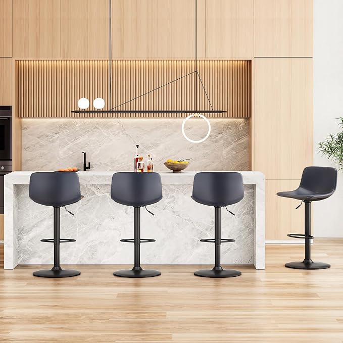 Adjustable Bar Stools Set of 2, Mid Century Modern Swivel Bar Stools, - Image 6