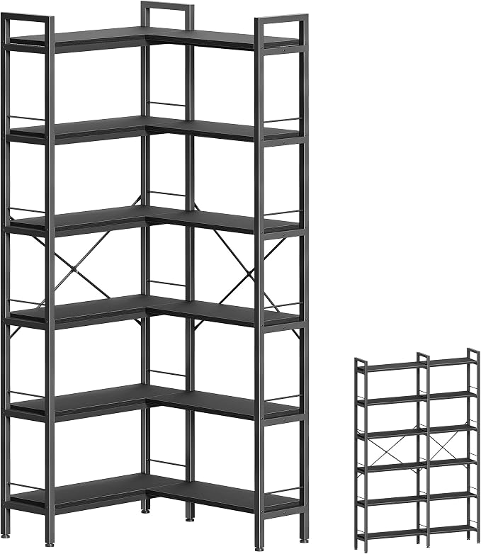 Huuger 6 Tier Bookshelf, L Shaped Corner Bookshelf by Huuger