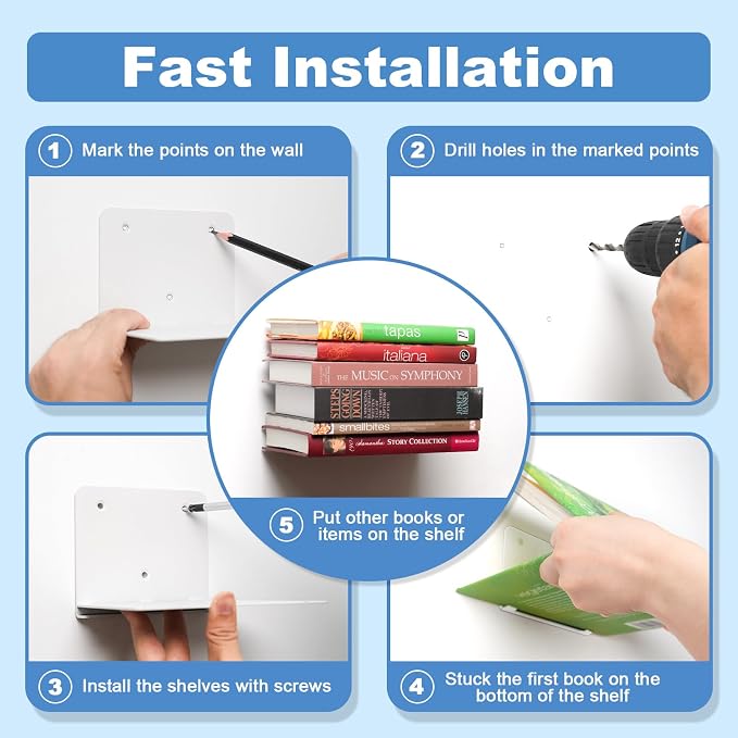 FENTEC Floating Book Shelves for Wall, Wall Mounted Invisible Floating Bookshelf - Image 7