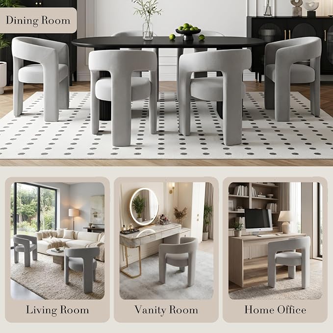 Modern Chenille Dining Chairs Set of 4, Upholstered Barrel Chairs - Image 5