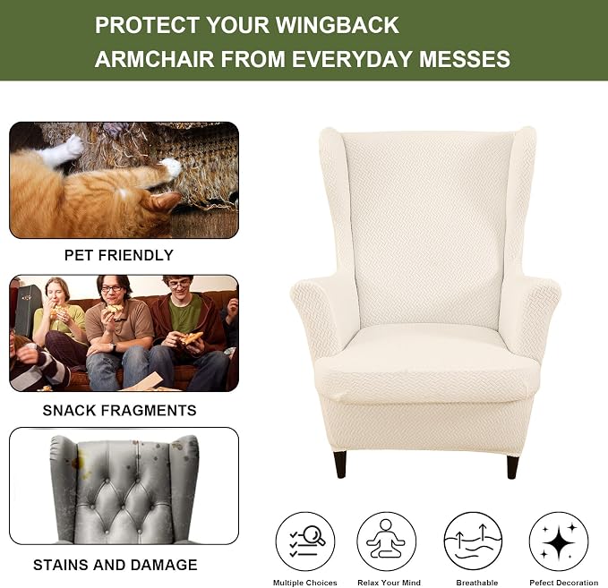 HAOYONG Jacquard Wingback Chair Cover Thickening Armchair Covers 2 Pieces - Image 4