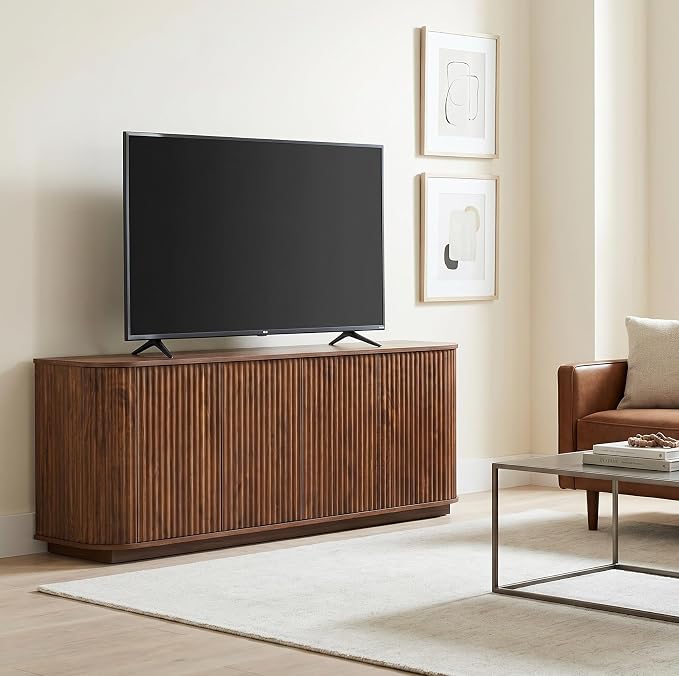 Fluted TV Stand for TVs Up to 75 Inch, Walnut Mid Century Modern TV Console for - Image 8