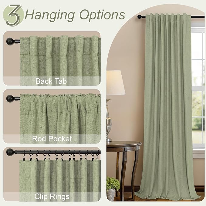 102 Inch Curtains Blackout Sage Green Christmas Decoration Black Out Linen - Image 6