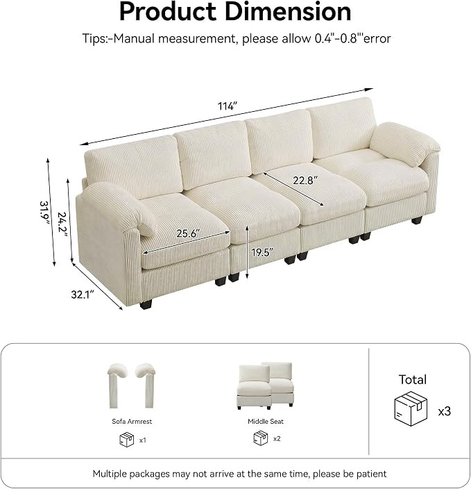 114'' Sectional 4 Seater Couch, Oversized Modular Couches - Image 2